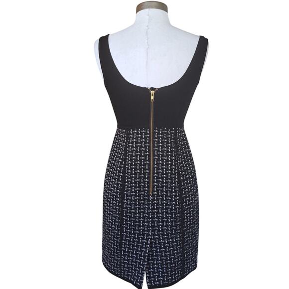 TIBI Gabrielle Tweed Scoop Neck Sleeveless Sheath Mini Dress XS Black Gold Chain - Picture 2 of 12